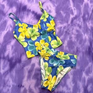 Vtg aquabra floral tankini bikini high waisted with padding